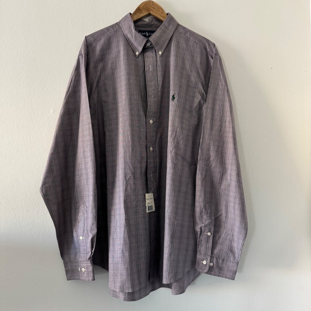 Ralph Lauren Classic Fit Purple Glen Plaid Button Down Shirt Mens 18 XXL New